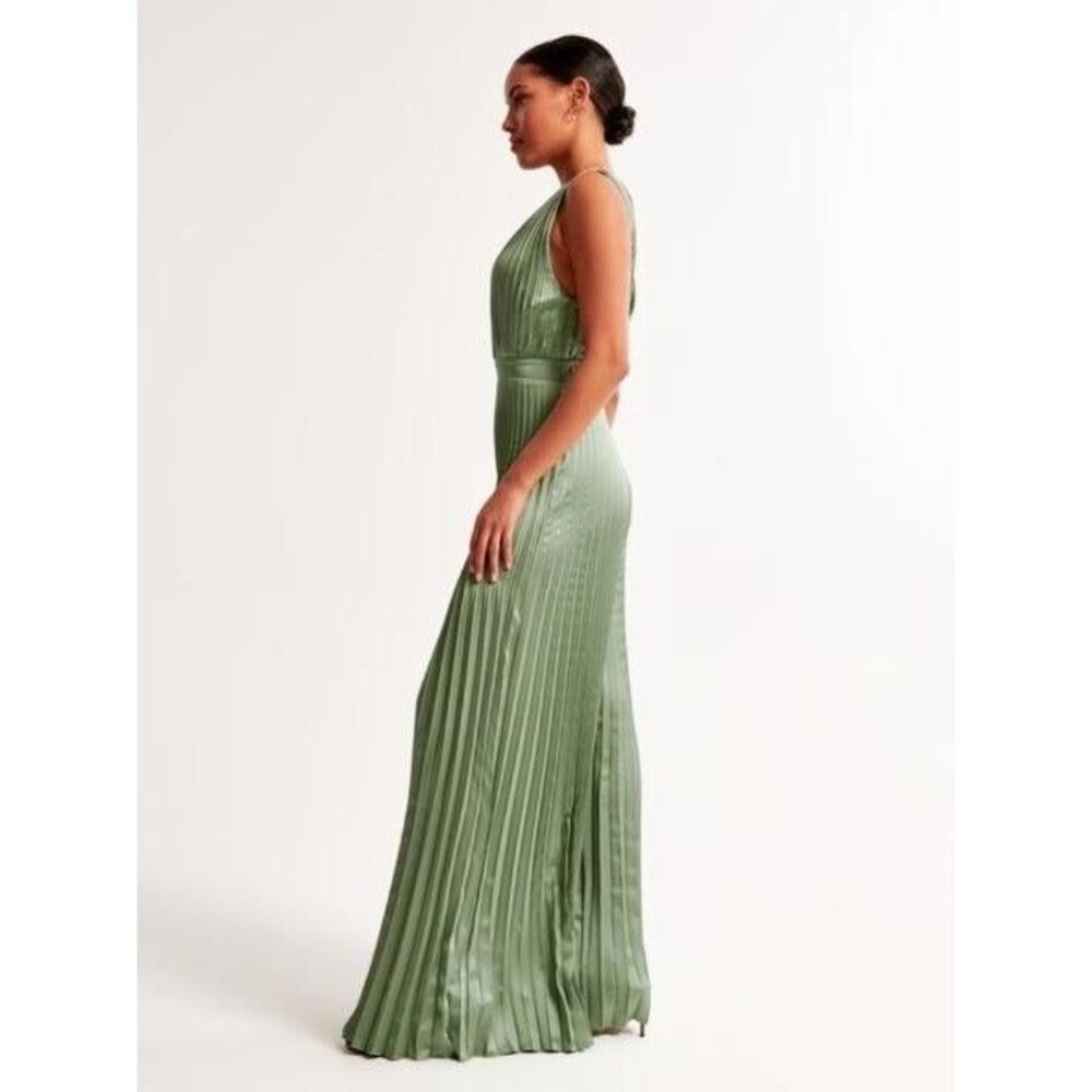 Abercrombie Giselle Pleated Satin Jumpsuit Women's Sage Green XXS Petite - Picture 6 of 11